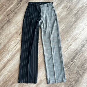 Blue Revival mixed media trousers size 25, 1/2 striped 1/2 plaid, very cool